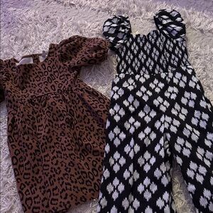 Janie and Jack Brown Leopard Dress and Black White Jumpsuit